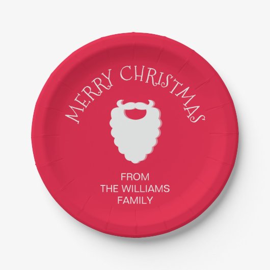 Kute Santa's Beard Red Merry Kerstmis Papieren Bordje (Voorkant)