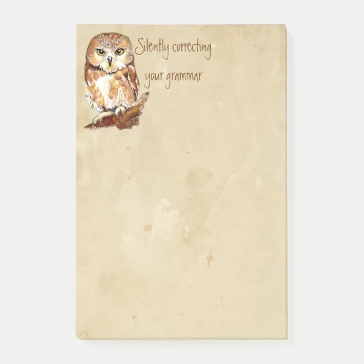 Kute Saw Whet Owl, Bird Correction Grammar Quote Post-it® Notes (Voorkant)