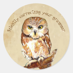 Kute Saw Whet Owl, Bird Correction Grammar Quote Ronde Sticker