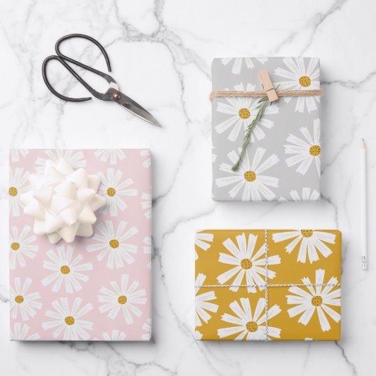 Kute Scandi Daisy Wrapping Paper Sheets (Voorkant)