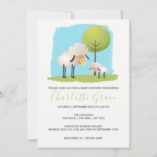 Kute schapen en lammeren, gepersonaliseerd Baby sh Kaart (Voorkant)