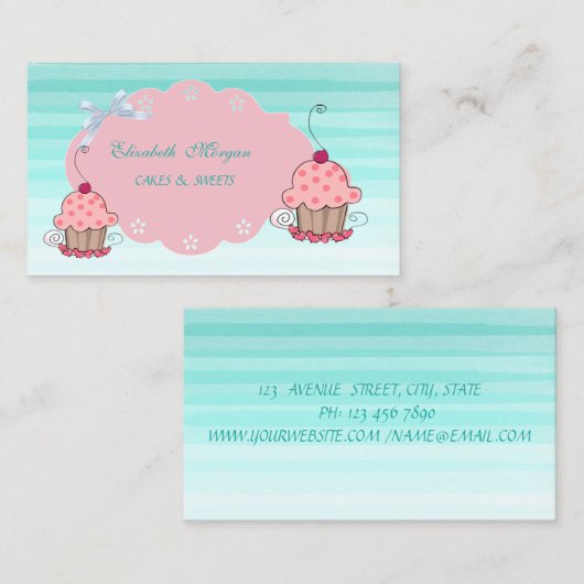 Kute Schattig Girly Modern, Ombre, Cupcake Bakery Visitekaartje (Voorkant / Achterkant)