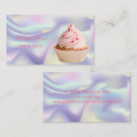 Kute Schattige Elegant Cupcake Bakery Holographic Visitekaartje (Voorkant / Achterkant)