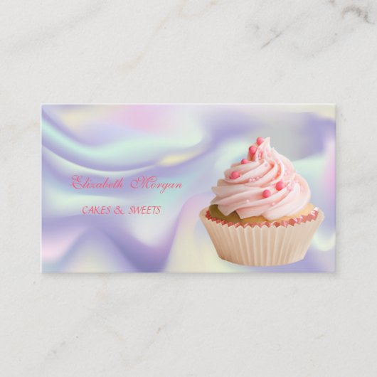 Kute Schattige Elegant Cupcake Bakery Holographic Visitekaartje (Voorkant)