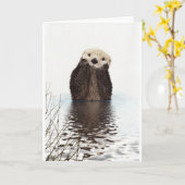 Kute schattige fluffier otter animal kaart (Gele Bloem)