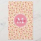 Kute schattige girale kersen en bloemen briefpapier (Voorkant)