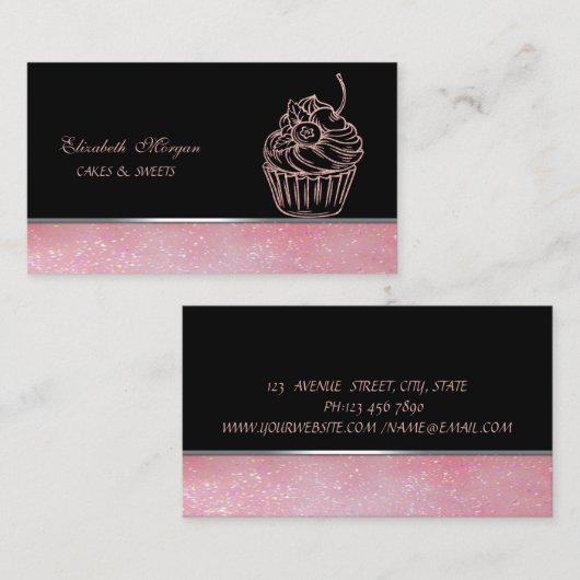 Kute Schattige legant, Glitter Cupcake Bakery Visitekaartje (Voorkant / Achterkant)