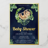 Kute Schattige marineblauw Baby shower Gold Folie Uitnodiging (Voorkant)