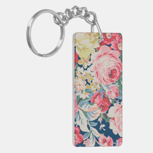 Kute Schattige Modern Blooming Flowers Sleutelhanger (Voorkant Links)