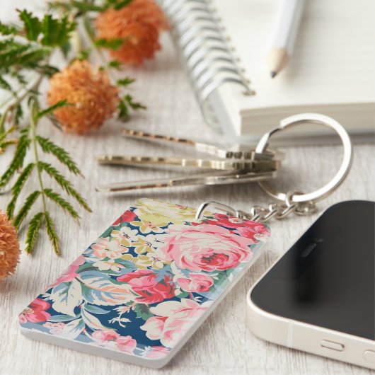 Kute Schattige Modern Blooming Flowers Sleutelhanger (Voorkant Rechts)