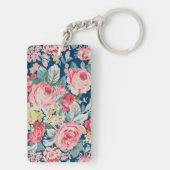 Kute Schattige Modern Blooming Flowers Sleutelhanger (achterkant)