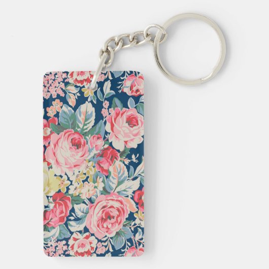 Kute Schattige Modern Blooming Flowers Sleutelhanger (achterkant)