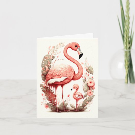 Kute Schattige moeder en Baby Flamingo Kaart (Voorkant)