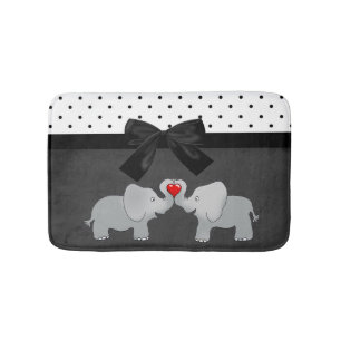 Kute Schattige olifanten, Polka Dots, Black Bow Badmat
