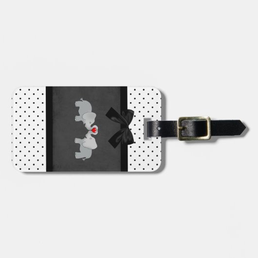 Kute Schattige olifanten, Polka Dots, Black Bow Bagagelabel (Voorkant horizontaal)