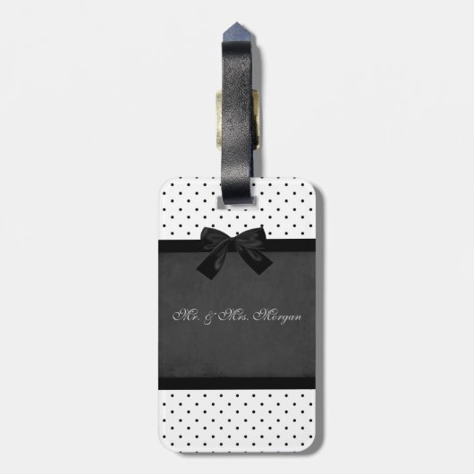 Kute Schattige olifanten, Polka Dots, Black Bow Bagagelabel (Achterkant verticaal)