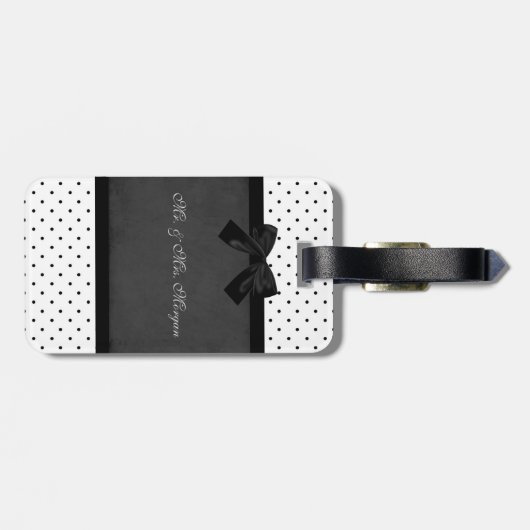 Kute Schattige olifanten, Polka Dots, Black Bow Bagagelabel (Achterkant horizontaal)