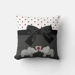 Kute Schattige olifanten, Polka Dots, Black Bow Kussen
