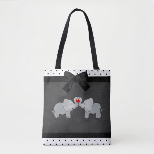 Kute Schattige olifanten, Polka Dots, Black Bow Tote Bag