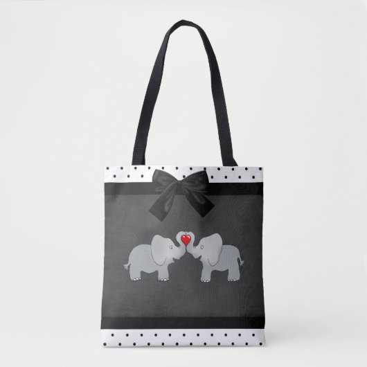 Kute Schattige olifanten, Polka Dots, Black Bow Tote Bag (Voorkant)