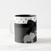 Kute Schattige olifanten, Polka Dots, Black Bow Tweekleurige Koffiemok (Voorkant links)