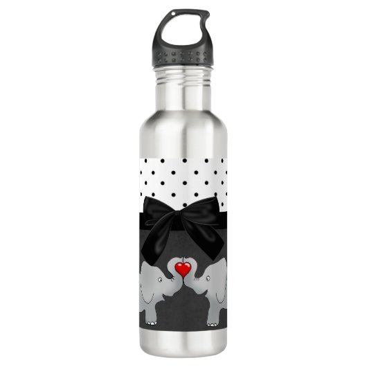 Kute Schattige olifanten, Polka Dots, Black Bow Waterfles (Voorkant)