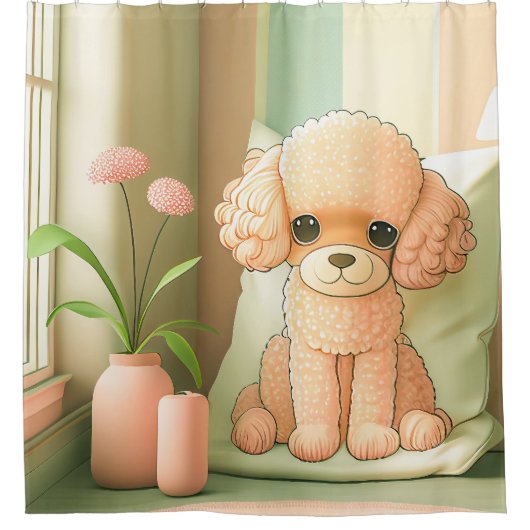 Kute Schattige poodle Dog Puppy Artwork | Douchegordijn (Voorkant)
