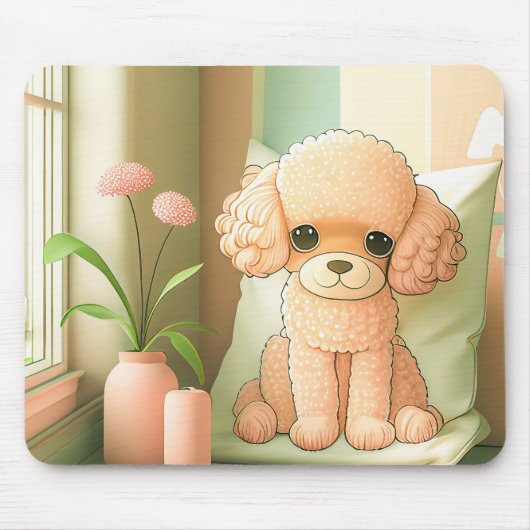 Kute Schattige poodle Dog Puppy Artwork | Muismat (Voorkant)