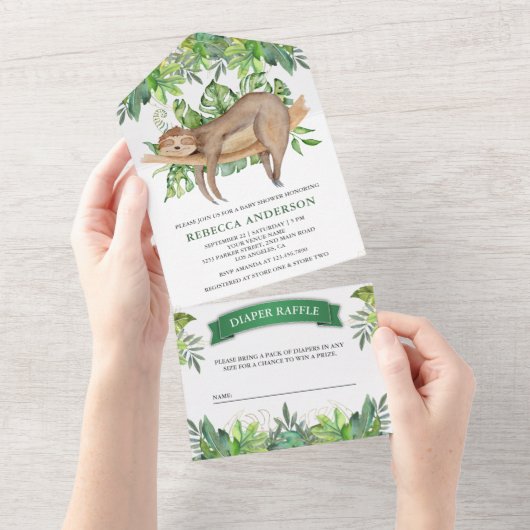 Kute Schattige slaapsleuf Baby shower All In One Uitnodiging (Afscheurbaar)