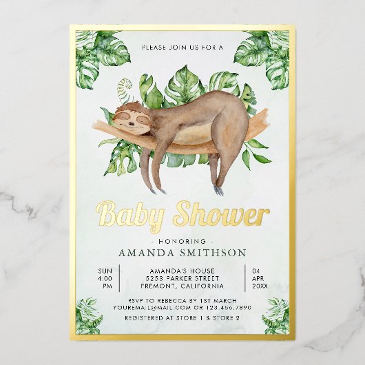 Kute Schattige slapende Baby shower Gold Folie Uitnodiging (Voorkant)