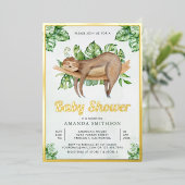 Kute Schattige slapende Baby shower Gold Folie Uitnodiging (Staand Voorkant)