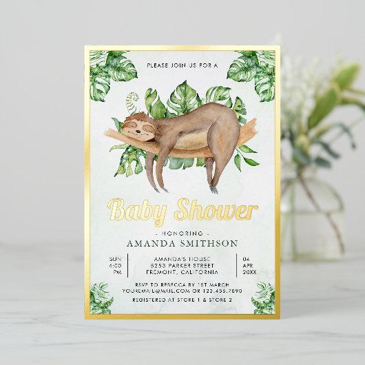 Kute Schattige slapende Baby shower Gold Folie Uitnodiging (Staand Voorkant)