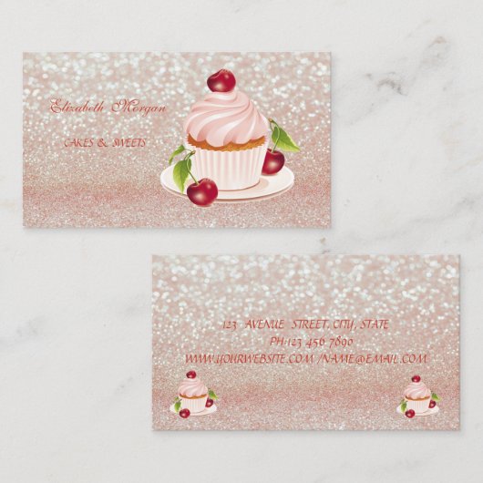Kute Schattige, stripper, glitterie, cupcake Visitekaartje (Voorkant / Achterkant)
