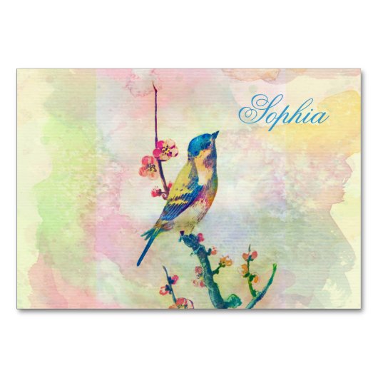 Kute schattige  waterverven vogelflora kaart (Voorkant)