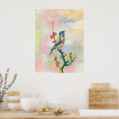 Kute schattige  waterverven vogelflora poster (Keuken)