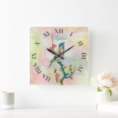 Kute schattige  waterverven vogelflora vierkante klok (Huis)