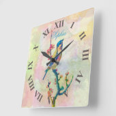 Kute schattige  waterverven vogelflora vierkante klok (Hoek)