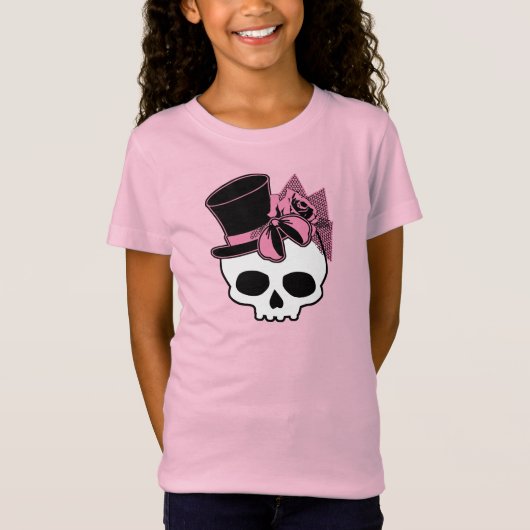 Kute schedel met bovenste Roos roze romp T-shirt (Voorkant)