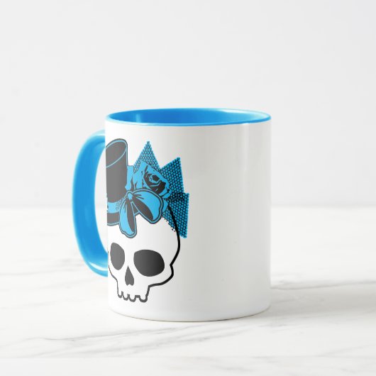 Kute schedel met Roos blauw hoed Mok (Voorkant links)