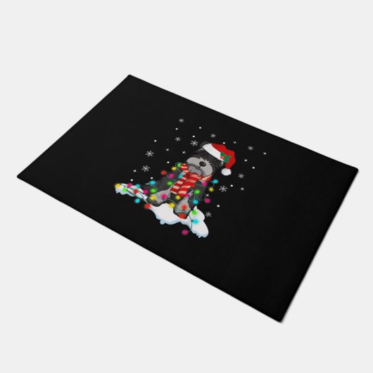 Kute Schnauzer-kerstlichten met Santa Hat Deurmat (Schuin)