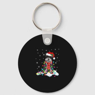 Kute Schnauzer-kerstlichten met Santa Hat Sleutelhanger