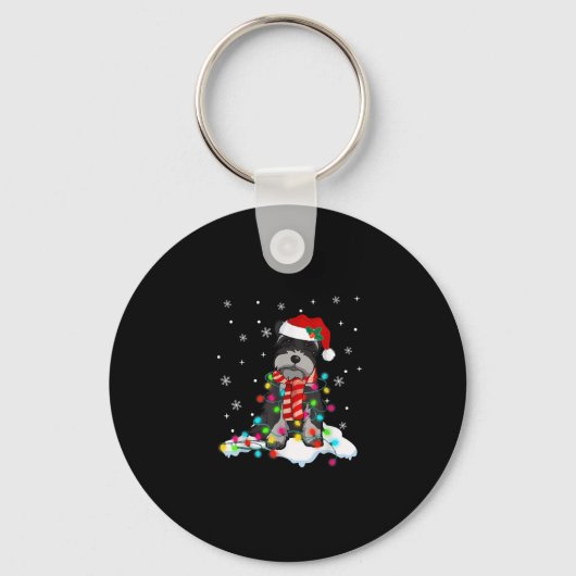Kute Schnauzer-kerstlichten met Santa Hat Sleutelhanger (Voorkant)