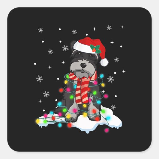 Kute Schnauzer-kerstlichten met Santa Hat Vierkante Sticker (Voorkant)