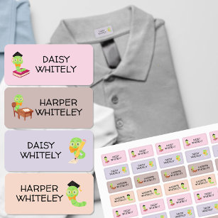 Kute School Bookworm Kinder Name Clothing Labels