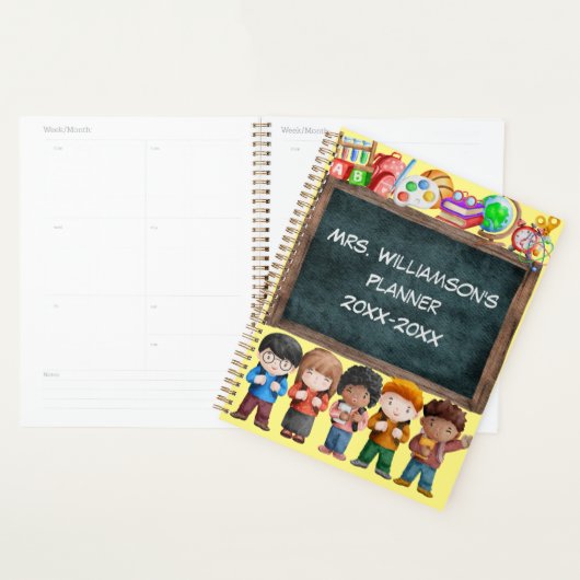 Kute School Waterverf Chalkboard Text Teacher Pla Planner (Display)