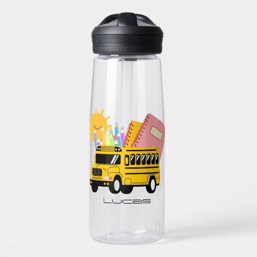 Kute schoolbus terug naar school Persoonlijke naam Waterfles (Voorkant)