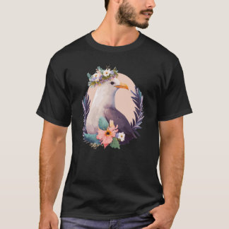 Kute Seagull Bird Flower Crown Flords T-shirt