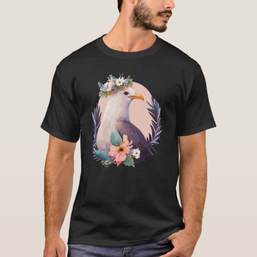Kute Seagull Bird Flower Crown Flords T-shirt (Voorkant)