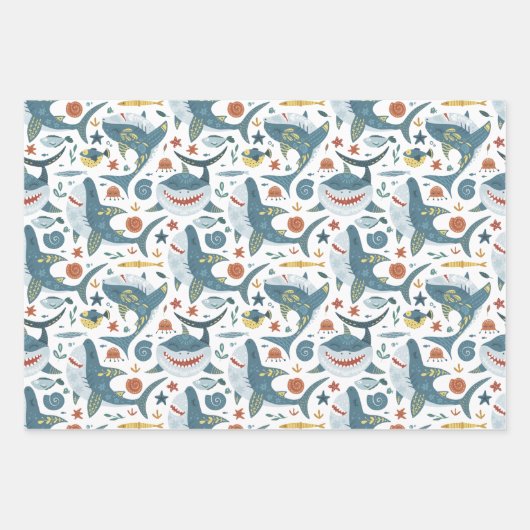 Kute Shark and Fish Pattern Inpakpapier Vel (Voorkant 3)