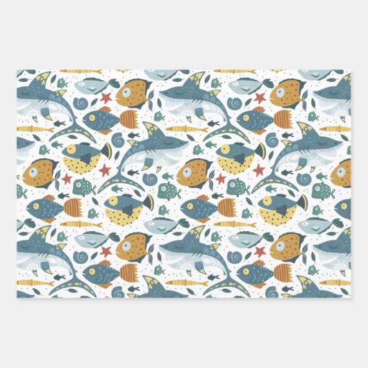 Kute Shark and Fish Pattern Inpakpapier Vel (Voorkant 2)